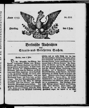 Berlinische Nachrichten von Staats- und gelehrten Sachen vom 06.02.1753