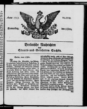 Berlinische Nachrichten von Staats- und gelehrten Sachen vom 08.02.1753