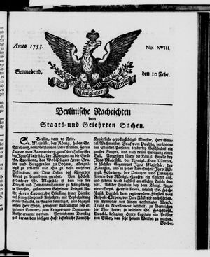 Berlinische Nachrichten von Staats- und gelehrten Sachen vom 10.02.1753