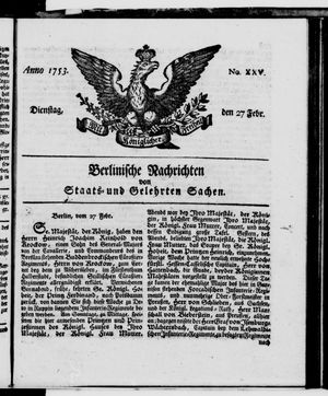 Berlinische Nachrichten von Staats- und gelehrten Sachen vom 27.02.1753