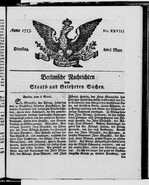Berlinische Nachrichten von Staats- und gelehrten Sachen vom 06.03.1753
