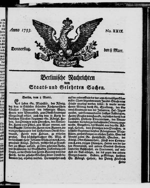 Berlinische Nachrichten von Staats- und gelehrten Sachen vom 08.03.1753