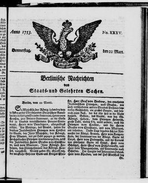 Berlinische Nachrichten von Staats- und gelehrten Sachen vom 22.03.1753