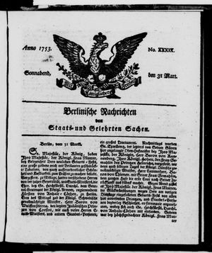 Berlinische Nachrichten von Staats- und gelehrten Sachen vom 31.03.1753