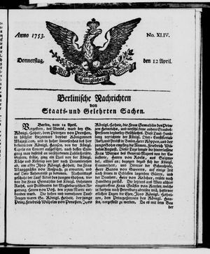 Berlinische Nachrichten von Staats- und gelehrten Sachen vom 12.04.1753
