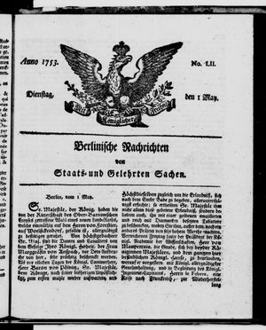 Berlinische Nachrichten von Staats- und gelehrten Sachen vom 01.05.1753