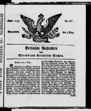 Berlinische Nachrichten von Staats- und gelehrten Sachen vom 05.05.1753