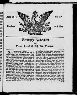 Berlinische Nachrichten von Staats- und gelehrten Sachen vom 08.05.1753