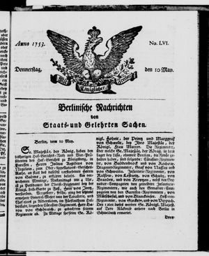 Berlinische Nachrichten von Staats- und gelehrten Sachen on May 10, 1753