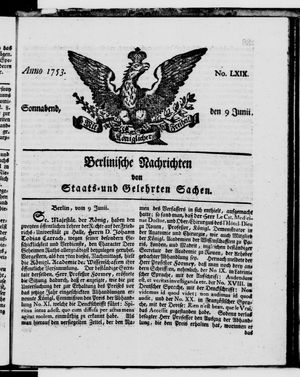 Berlinische Nachrichten von Staats- und gelehrten Sachen vom 09.06.1753