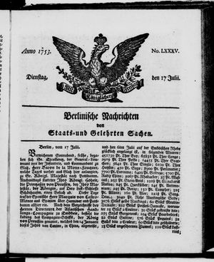 Berlinische Nachrichten von Staats- und gelehrten Sachen vom 17.07.1753