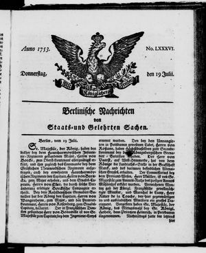 Berlinische Nachrichten von Staats- und gelehrten Sachen vom 19.07.1753