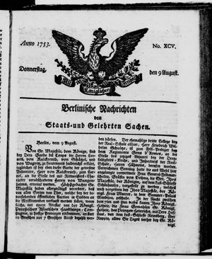 Berlinische Nachrichten von Staats- und gelehrten Sachen vom 09.08.1753