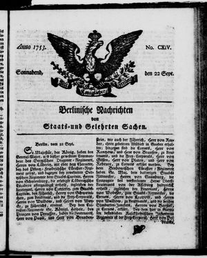 Berlinische Nachrichten von Staats- und gelehrten Sachen vom 22.09.1753
