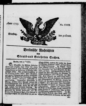 Berlinische Nachrichten von Staats- und gelehrten Sachen vom 30.10.1753