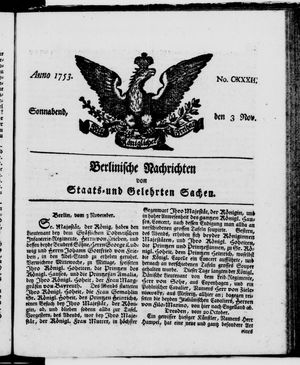 Berlinische Nachrichten von Staats- und gelehrten Sachen vom 03.11.1753