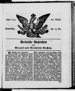 Berlinische Nachrichten von Staats- und gelehrten Sachen vom 13.12.1753