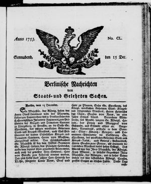 Berlinische Nachrichten von Staats- und gelehrten Sachen vom 15.12.1753