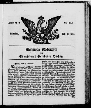 Berlinische Nachrichten von Staats- und gelehrten Sachen vom 18.12.1753