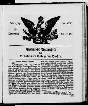 Berlinische Nachrichten von Staats- und gelehrten Sachen vom 27.12.1753