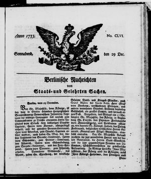 Berlinische Nachrichten von Staats- und gelehrten Sachen vom 29.12.1753