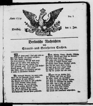 Berlinische Nachrichten von Staats- und gelehrten Sachen vom 01.01.1754