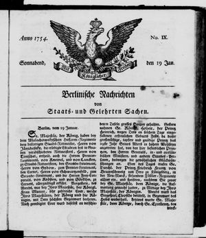 Berlinische Nachrichten von Staats- und gelehrten Sachen vom 19.01.1754