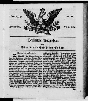 Berlinische Nachrichten von Staats- und gelehrten Sachen vom 14.02.1754