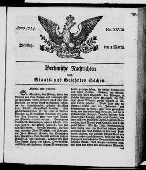 Berlinische Nachrichten von Staats- und gelehrten Sachen vom 05.03.1754