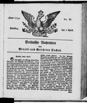 Berlinische Nachrichten von Staats- und gelehrten Sachen vom 02.04.1754