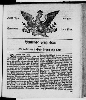 Berlinische Nachrichten von Staats- und gelehrten Sachen vom 04.05.1754