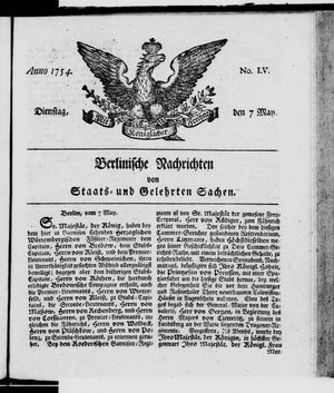 Berlinische Nachrichten von Staats- und gelehrten Sachen vom 07.05.1754