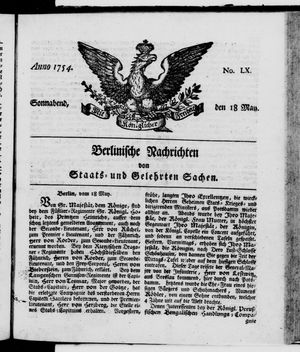 Berlinische Nachrichten von Staats- und gelehrten Sachen vom 18.05.1754
