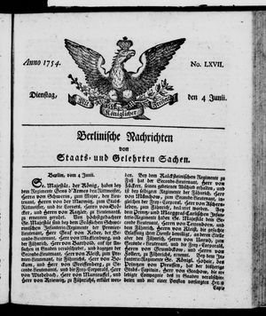 Berlinische Nachrichten von Staats- und gelehrten Sachen vom 04.06.1754