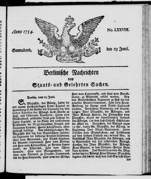 Berlinische Nachrichten von Staats- und gelehrten Sachen vom 29.06.1754