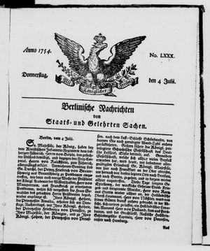 Berlinische Nachrichten von Staats- und gelehrten Sachen vom 04.07.1754