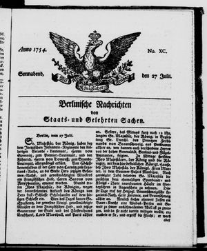 Berlinische Nachrichten von Staats- und gelehrten Sachen vom 27.07.1754