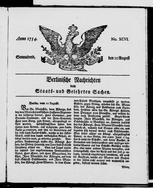 Berlinische Nachrichten von Staats- und gelehrten Sachen vom 10.08.1754