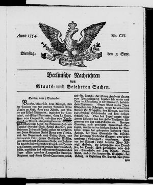 Berlinische Nachrichten von Staats- und gelehrten Sachen vom 03.09.1754