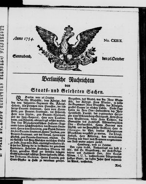 Berlinische Nachrichten von Staats- und gelehrten Sachen vom 26.10.1754