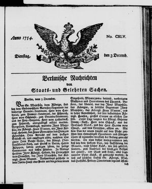 Berlinische Nachrichten von Staats- und gelehrten Sachen vom 03.12.1754