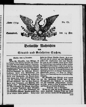 Berlinische Nachrichten von Staats- und gelehrten Sachen vom 14.12.1754