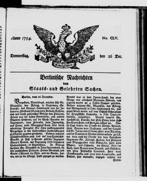 Berlinische Nachrichten von Staats- und gelehrten Sachen vom 26.12.1754