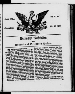 Berlinische Nachrichten von Staats- und gelehrten Sachen vom 28.12.1754