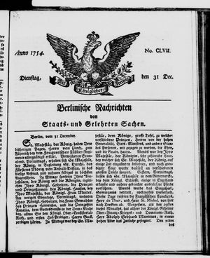Berlinische Nachrichten von Staats- und gelehrten Sachen vom 31.12.1754