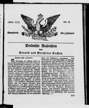 Berlinische Nachrichten von Staats- und gelehrten Sachen on Jan 4, 1755