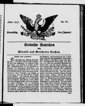 Berlinische Nachrichten von Staats- und gelehrten Sachen vom 09.01.1755