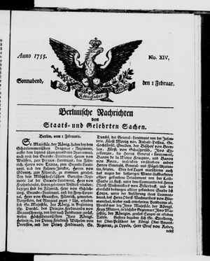 Berlinische Nachrichten von Staats- und gelehrten Sachen on Feb 1, 1755