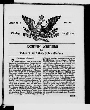 Berlinische Nachrichten von Staats- und gelehrten Sachen vom 04.02.1755