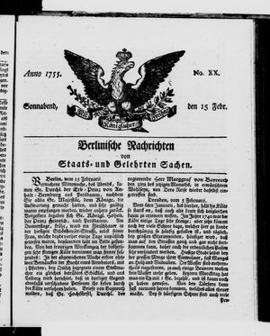 Berlinische Nachrichten von Staats- und gelehrten Sachen on Feb 15, 1755